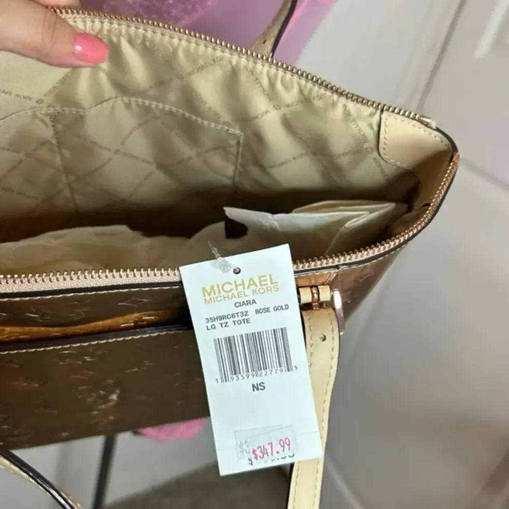 °｡⋆♡ Michael Kors Ciara Rose Gold Metallic Tote Bag NWT (HB-18)